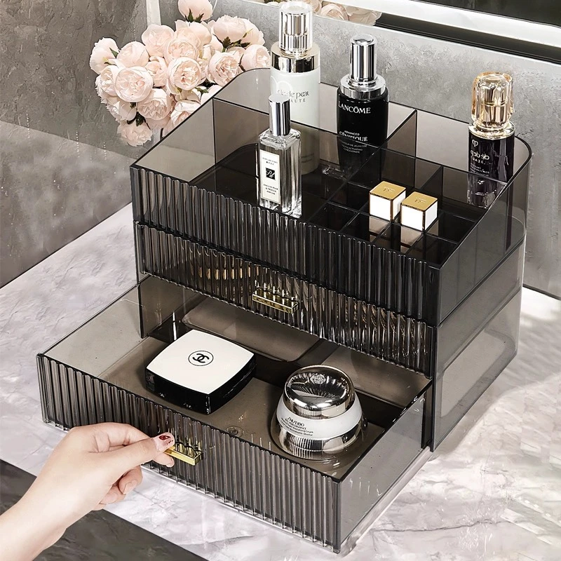 抽屉式化妆品收纳盒桌面护肤品彩妆面膜整理盒梳妆台亚克力置物架