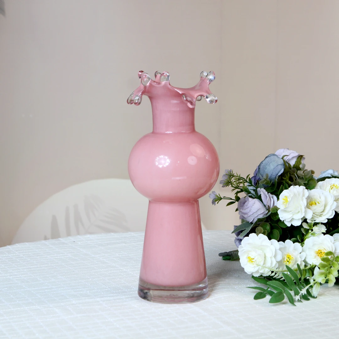【F074】粉色中古花边家庭装饰花瓶