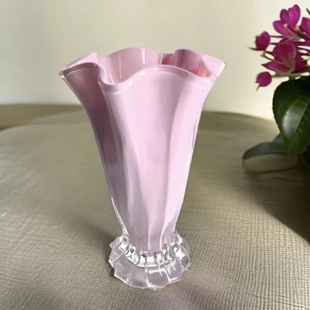 网红最新款高档大口径水晶圆形轻奢摆件鲜花花瓶ins风高颜值花瓶