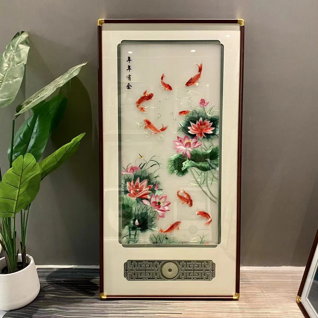 【年年有余】苏绣成品挂画现代新中式玄关高端刺绣装饰画织锦绣」