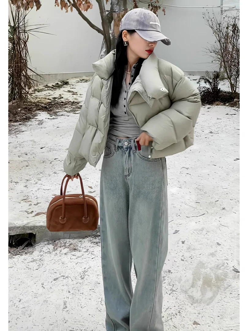 米莱jiaer/加绒加厚小个子直筒牛仔裤女冬季浅色窄版阔腿裤男友裤