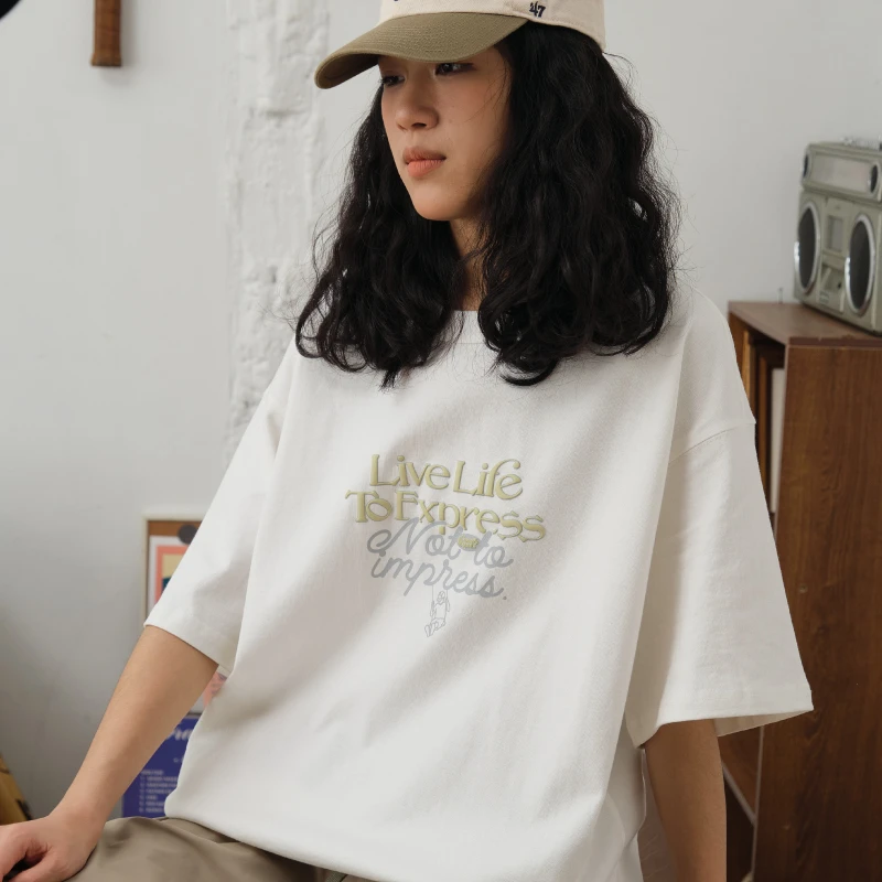 HavenYard发泡标语秋千小人五色夏季纯棉300g宽松T恤