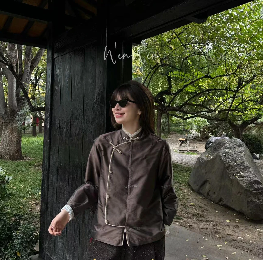 WENWEN-深圳原创【“流萤”秋季简约斜襟花褶边百搭休闲上衣】SY0666