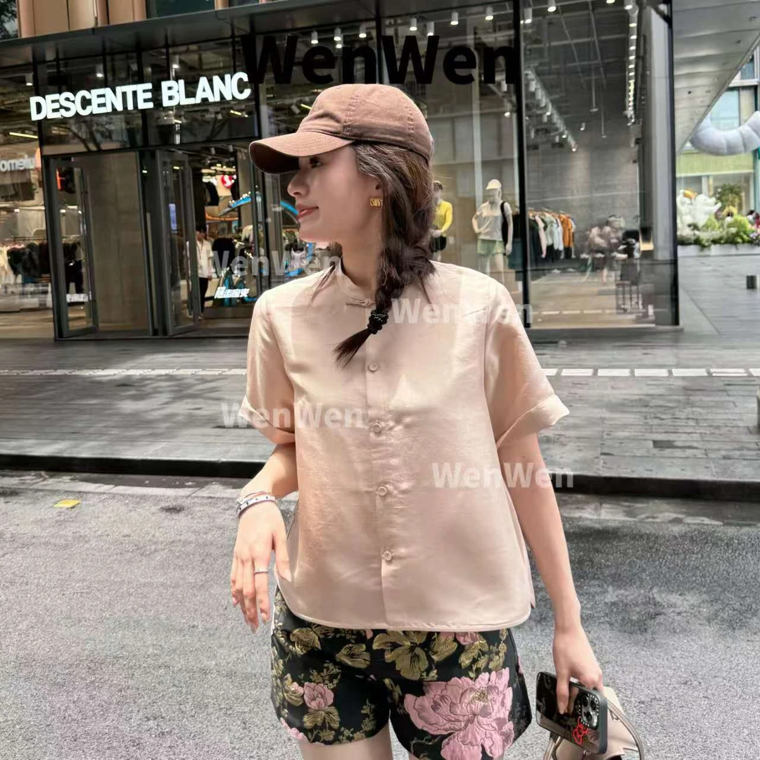 WENWEN-深圳原创【“蜜桃”夏季真丝双宫绸简约时尚复古上衣】SY0552