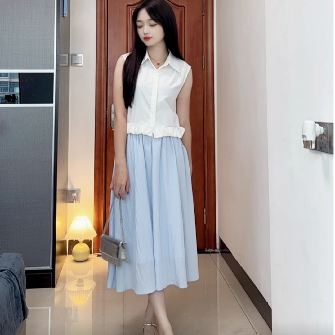 3605#②小个子半身裙女夏季薄款高腰a字显瘦伞裙百褶长裙山本裙