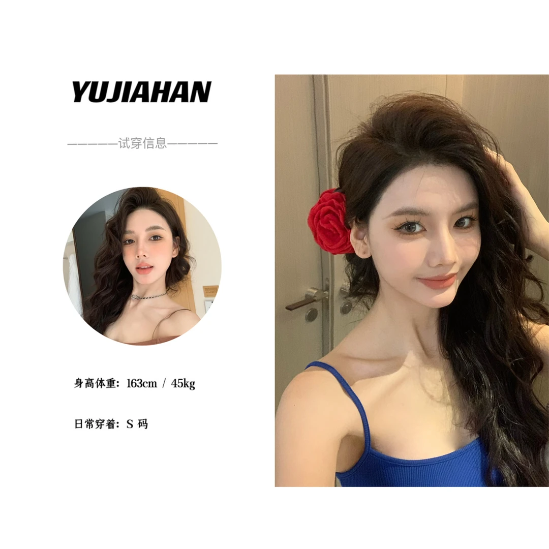 【YUJIAHAN】玫瑰花朵布艺抓夹 大号后脑勺盘发夹