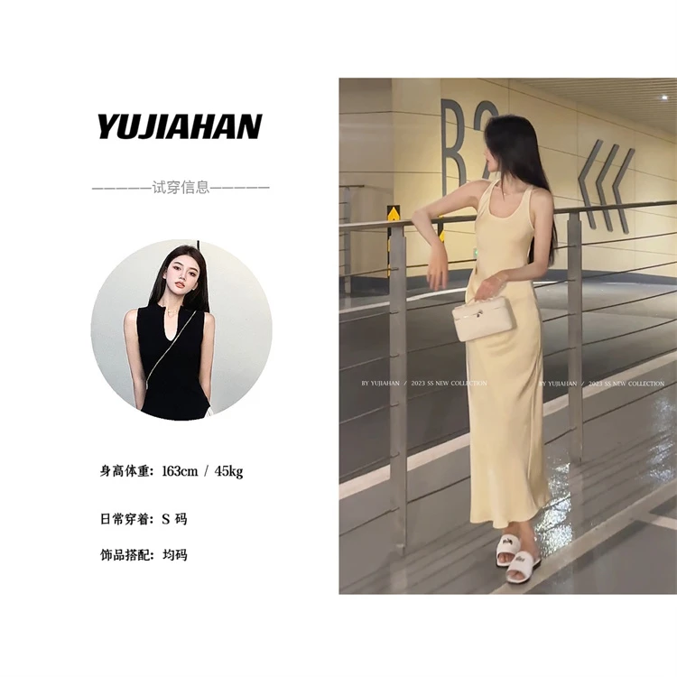 【YUJIAHAN】莫奈花园法式垂顺修身显身材时尚日常吊带气质连衣裙
