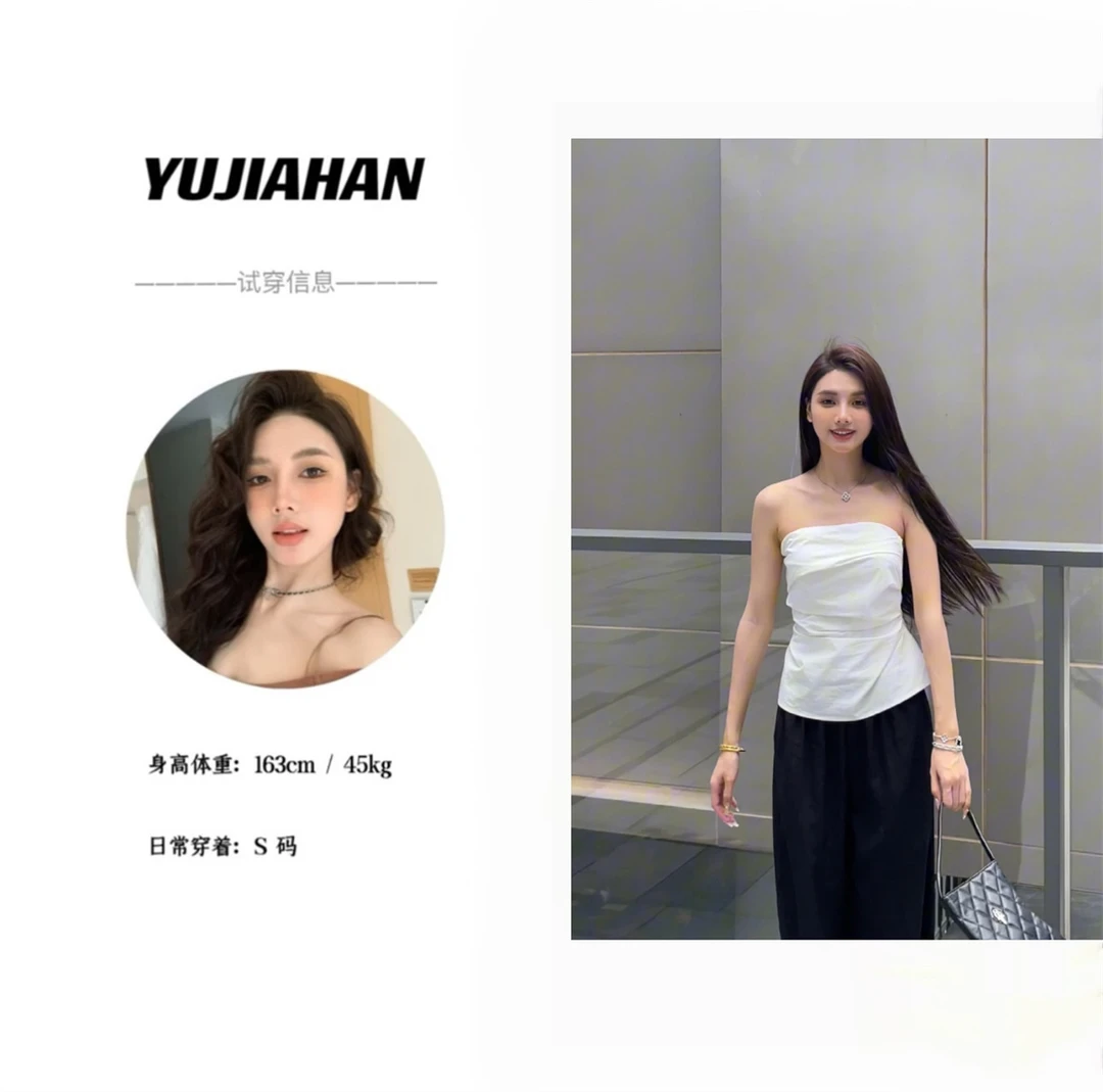 【YUJIAHAN】随性松弛褶皱设计感抹胸女夏薄款外穿显瘦百搭修身上衣