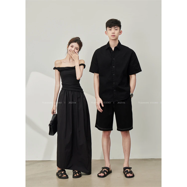 【YUJIAHAN】气质白茶风 麻花拧结一字肩时尚背心吊带+半身裙套装