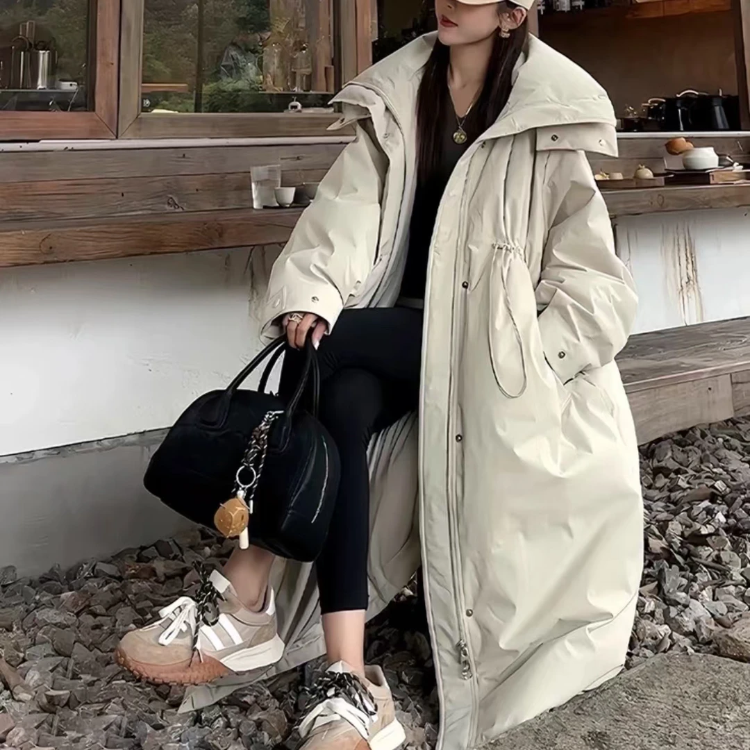 【航睿】2024冬季新款修身显瘦连帽松紧韩版长款女装羽绒服24201