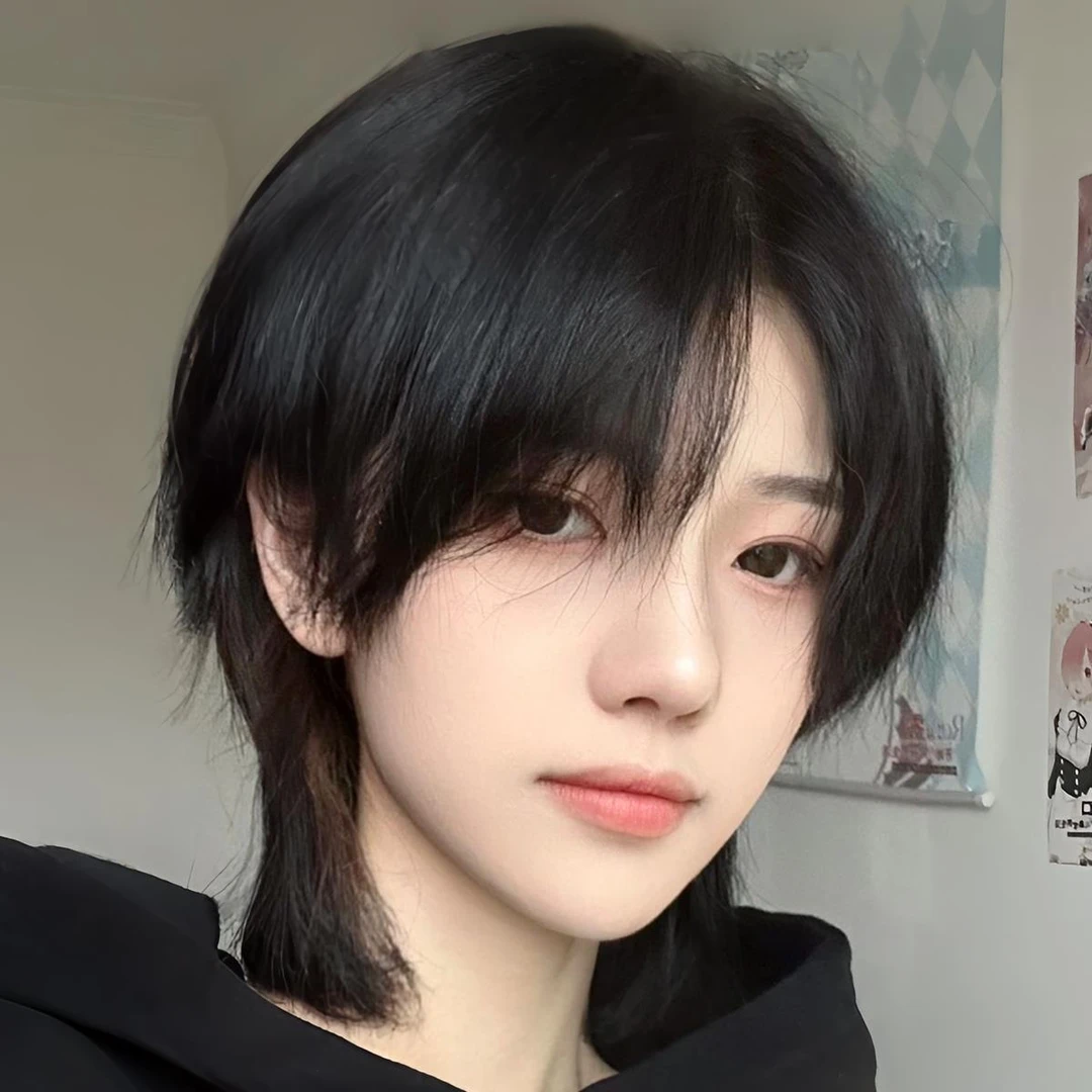 日常假发中性风帅t狼尾鲻鱼头自然碎齐刘海男女通用蓬松整顶发套