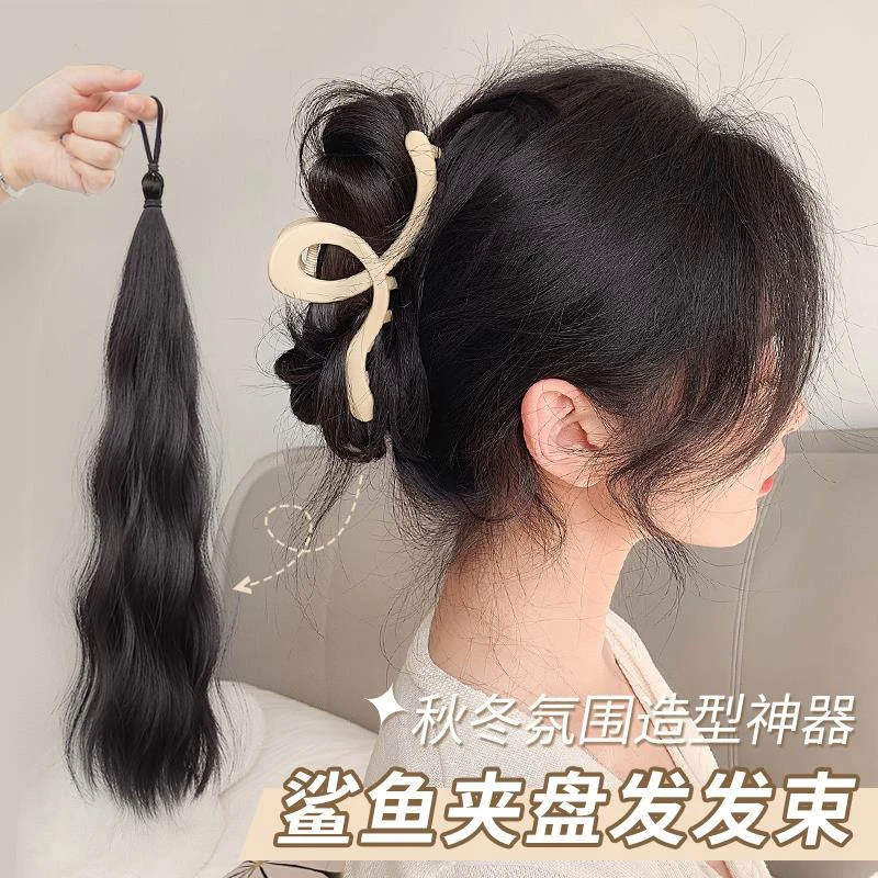鲨鱼夹抓夹发束丸子头假发发圈自然仿真发慵懒风可扎发包盘发神器