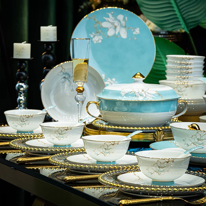 宫墙落雪红70头景德镇碗碟套装家用饭碗菜盘碟筷餐具陶瓷餐具整套