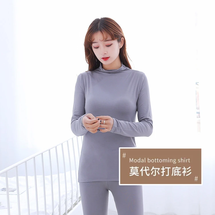 莫代尔半高领打底衫女春秋内搭薄款单件长袖纯色黑色t恤早秋上衣