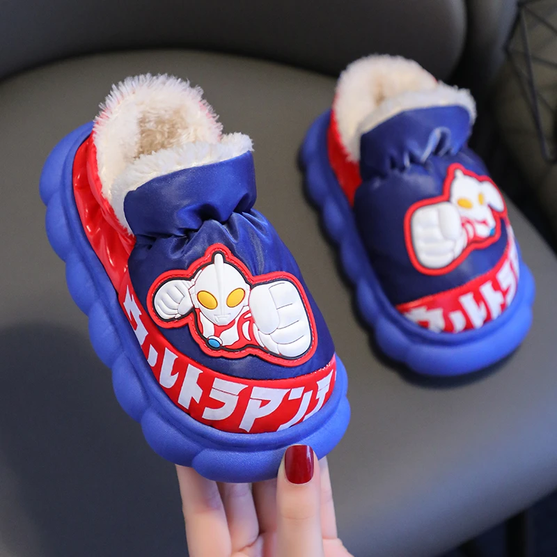 正品奥特曼冬季儿童棉鞋男女童保暖加绒外穿防滑防水包跟小孩棉鞋