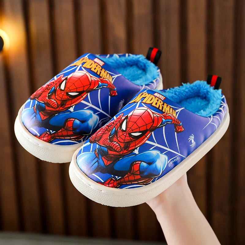 蜘蛛侠7-12岁儿童踩屎感棉拖鞋冬季小孩外穿防滑时尚百搭艾莎棉鞋