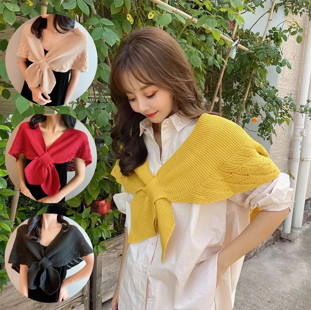 韩版新款减龄鱼尾针织小披肩女士夏季空调房假领时尚镂空百搭披肩