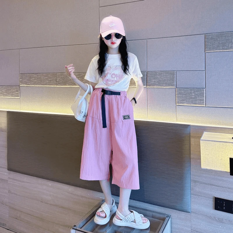 女童夏季套装新款2024大童装韩范短袖百搭裙裤高级感两件套中大童