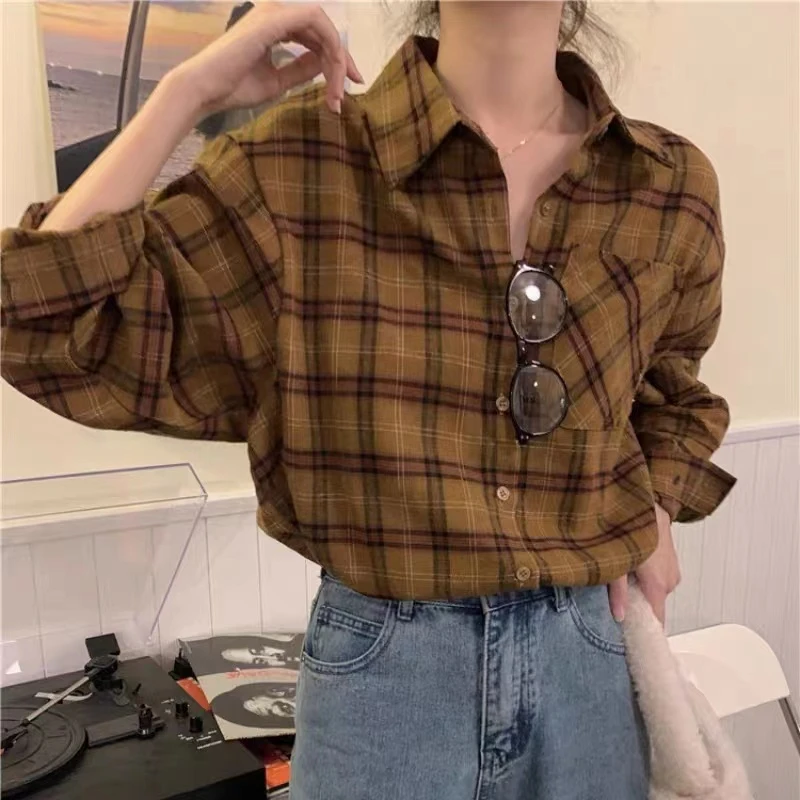 A（编码402-501）韩系大板型格子衬衫