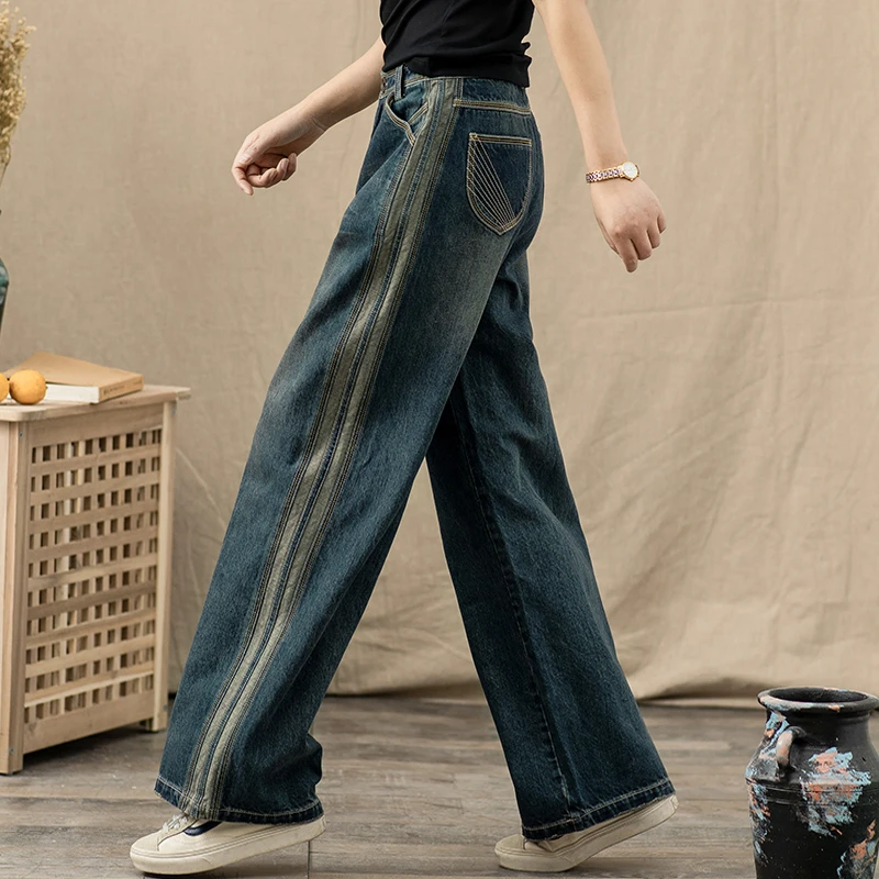 阔腿牛仔裤女2025春秋新款高腰宽松垂感直筒显高拖地复古大码长裤