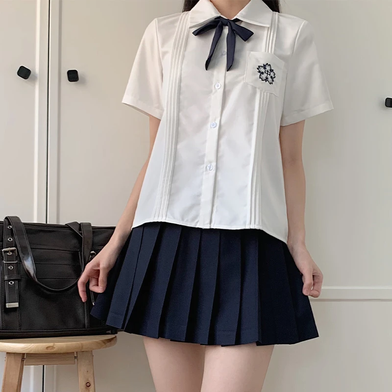 【小富中】初雪JK原创设计刺绣短袖日系女士学生衬衫学院风女上衣