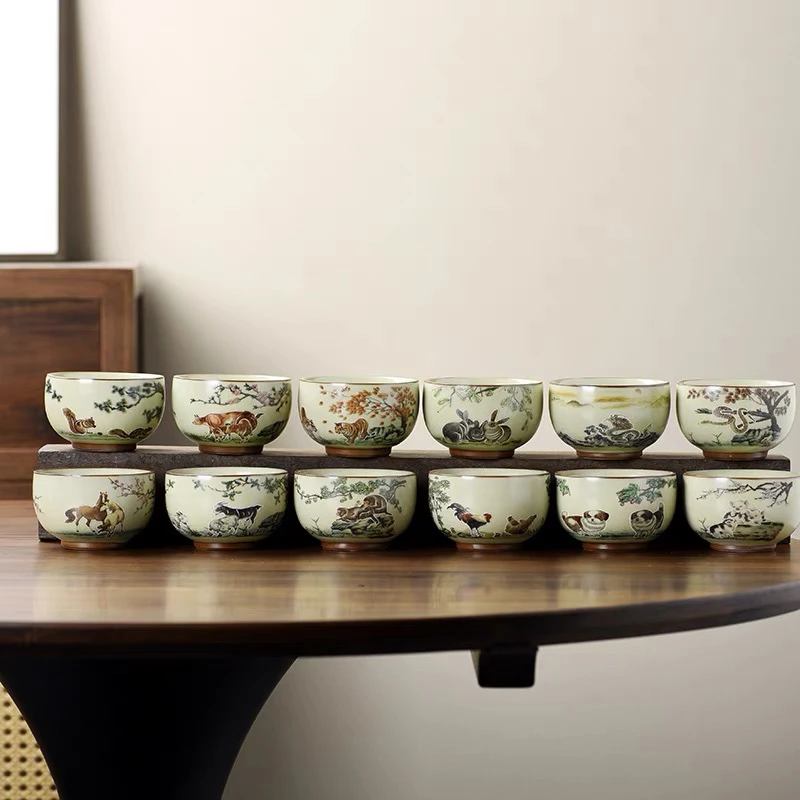 五大名窑十二生肖复古汝窑陶瓷茶杯大肚功夫茶主人杯高档单杯