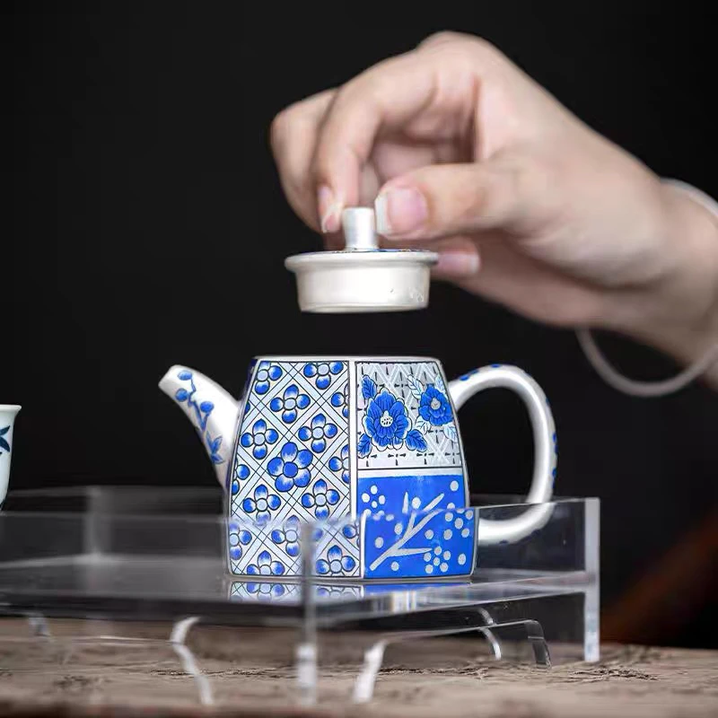 精美梅花六方泡茶壶鎏银珐琅彩礼盒