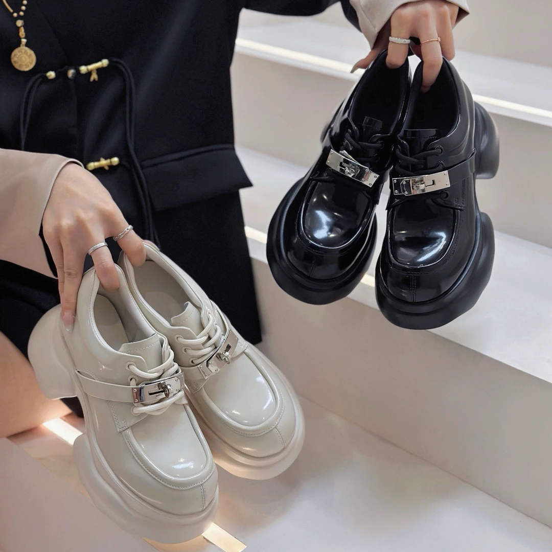 2024百搭乐福鞋单鞋皮鞋英伦风复古粗跟牛皮