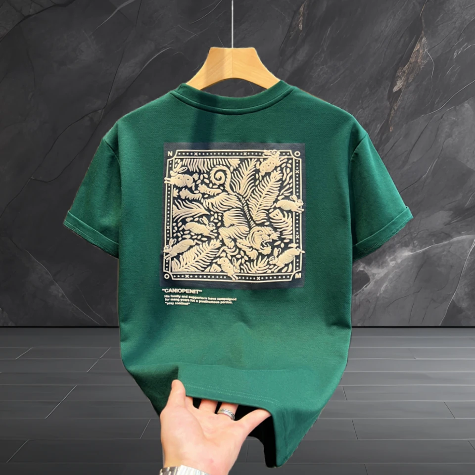 潮牌刺绣短袖t恤男士痞帅印花个性修身体恤青年潮流夏季薄款上衣