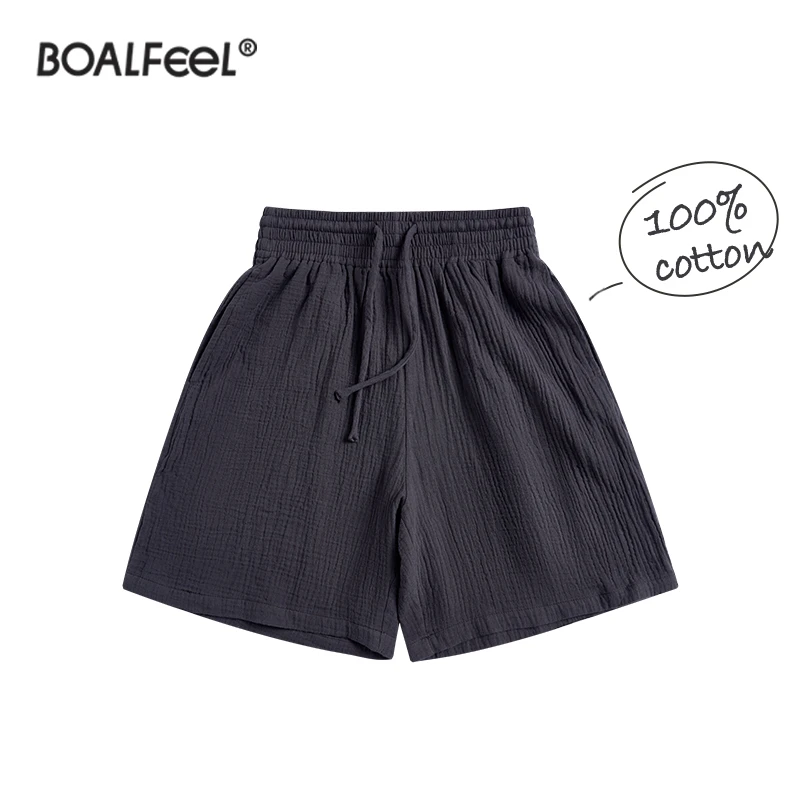 【大锅阿】BOALFEEL夏季高腰100%棉麻日系休闲宽松短裤运动