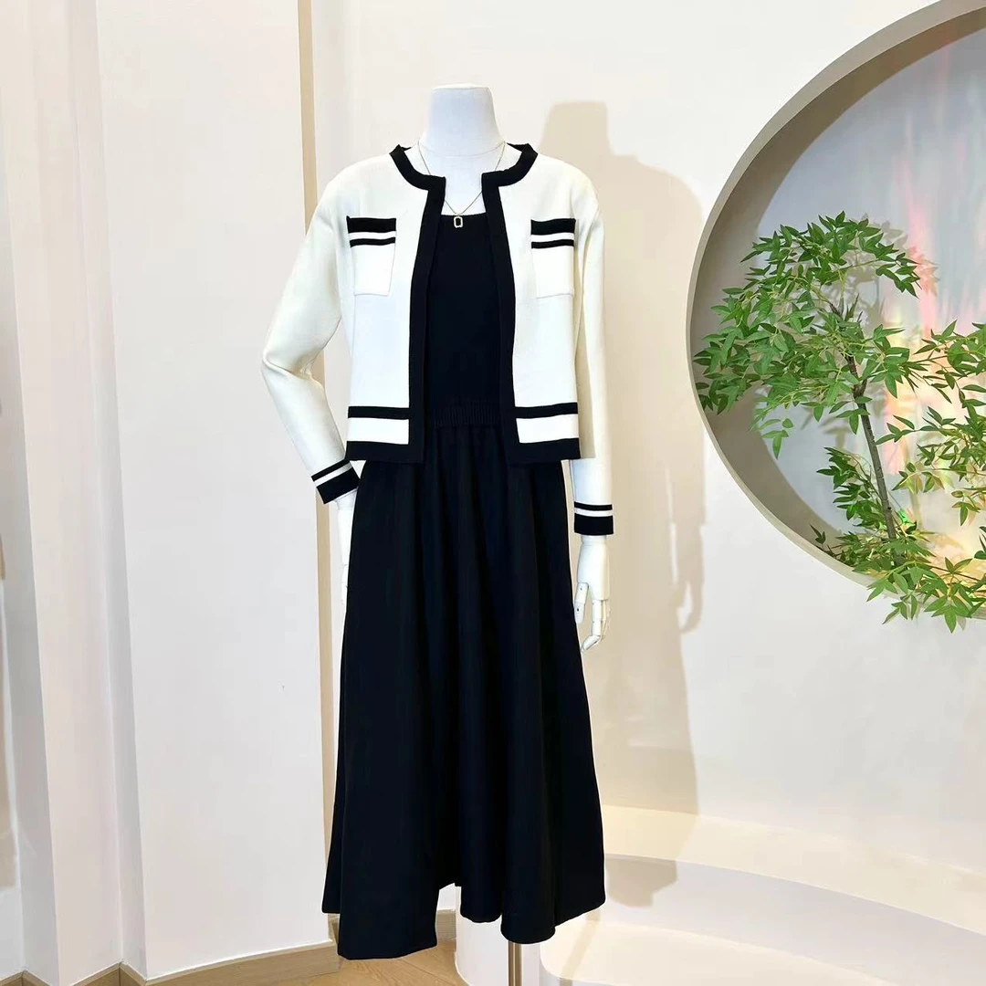 【黑精灵】新款撞色名媛小香风显瘦气质洋气时尚百搭减龄连衣裙