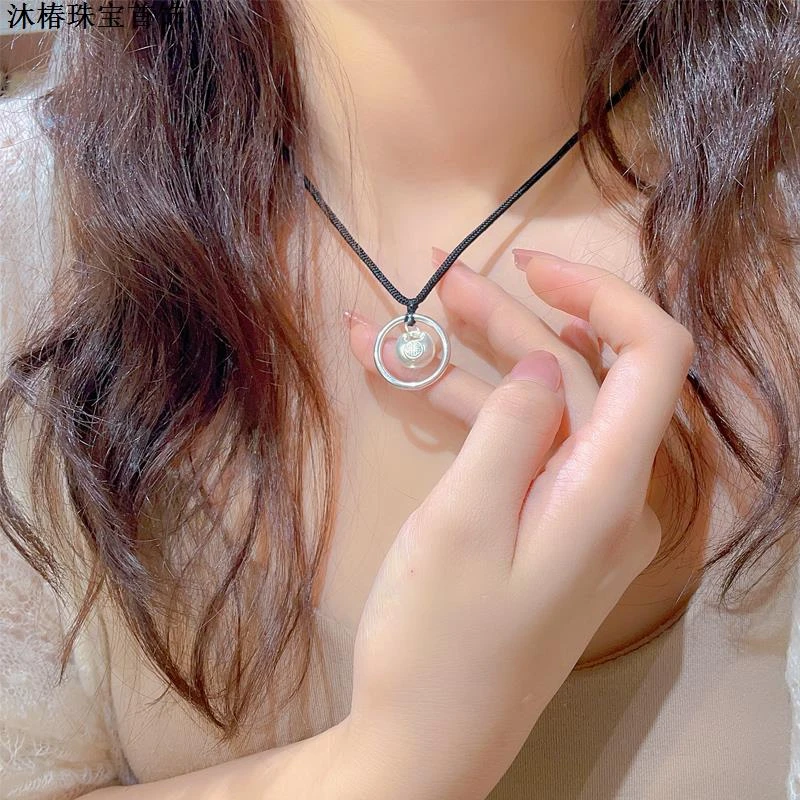 吊坠足银 足银胖福吊坠女新款999素圈编绳小众项链生日礼物送女友