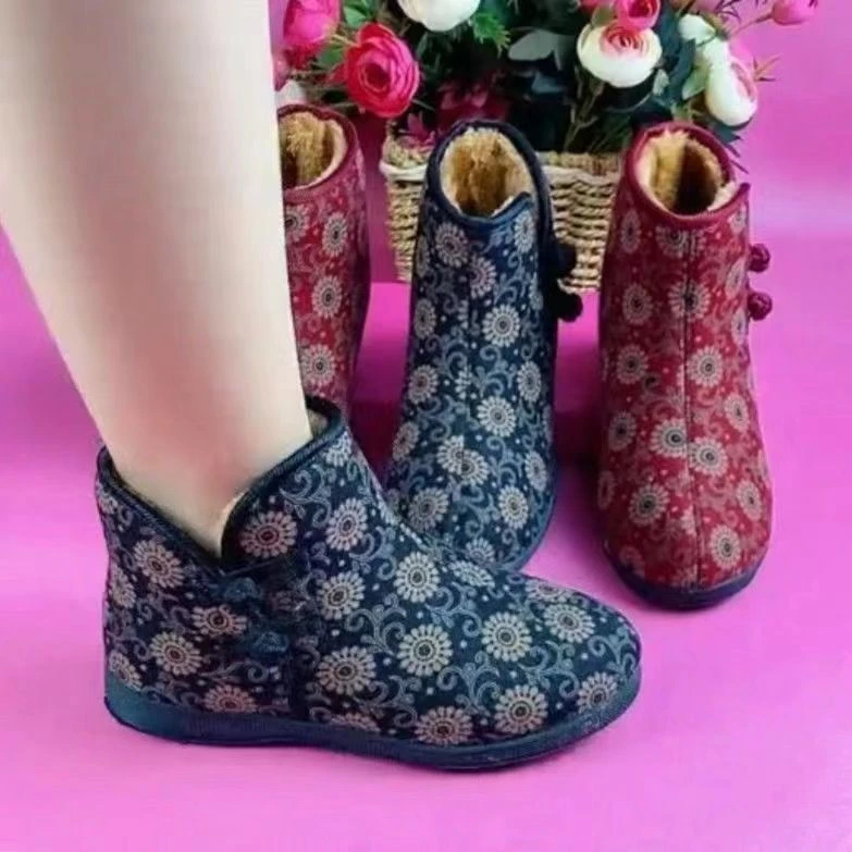 百乐麟软底雪地靴冬季加绒保暖平底舒适时尚中老年妈妈鞋女士棉鞋