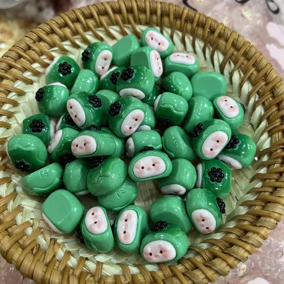 【师姐毒家定制】 立体猪猪雪媚娘（抹茶色）树脂手工diy饰品配件