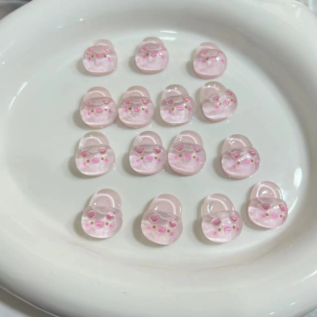 【师姐毒家定制】夜光细闪冰透猪猪拖鞋（粉色）树脂diy饰品配件