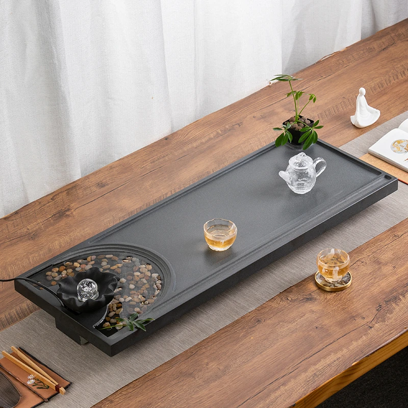 乌金石茶盘整块天然雾化流水景观石茶台中式创意大号排水式家用