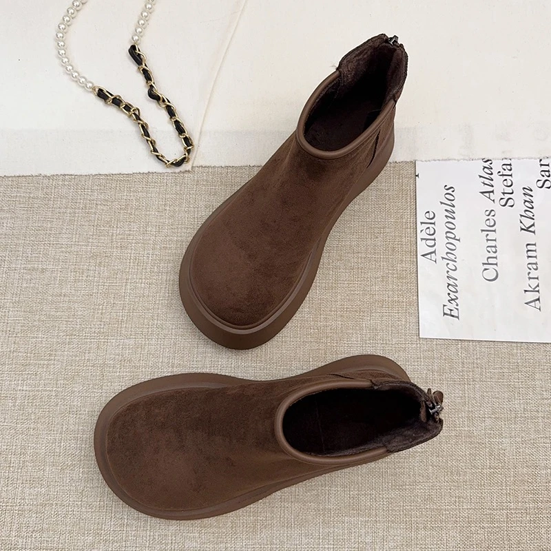 磨砂大头厚底松糕马丁靴女秋冬新款加绒烟筒切尔西短靴8910鞋