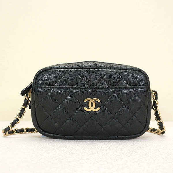 95新 Chanel/香奈儿 黑色荔枝纹牛皮相机包