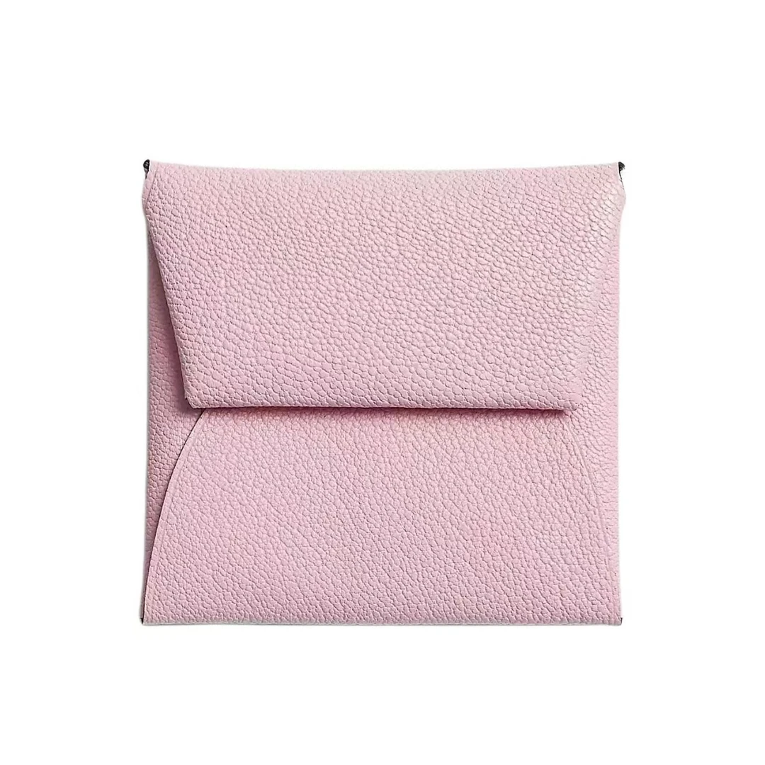 全新未使用 Hermes/爱马仕 Bastia 银扣樱花粉山羊皮零钱包
