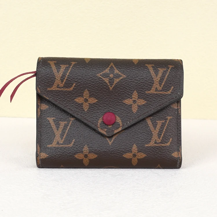 95新 LouisVuitton/路易威登 玫红豆老花短款钱夹