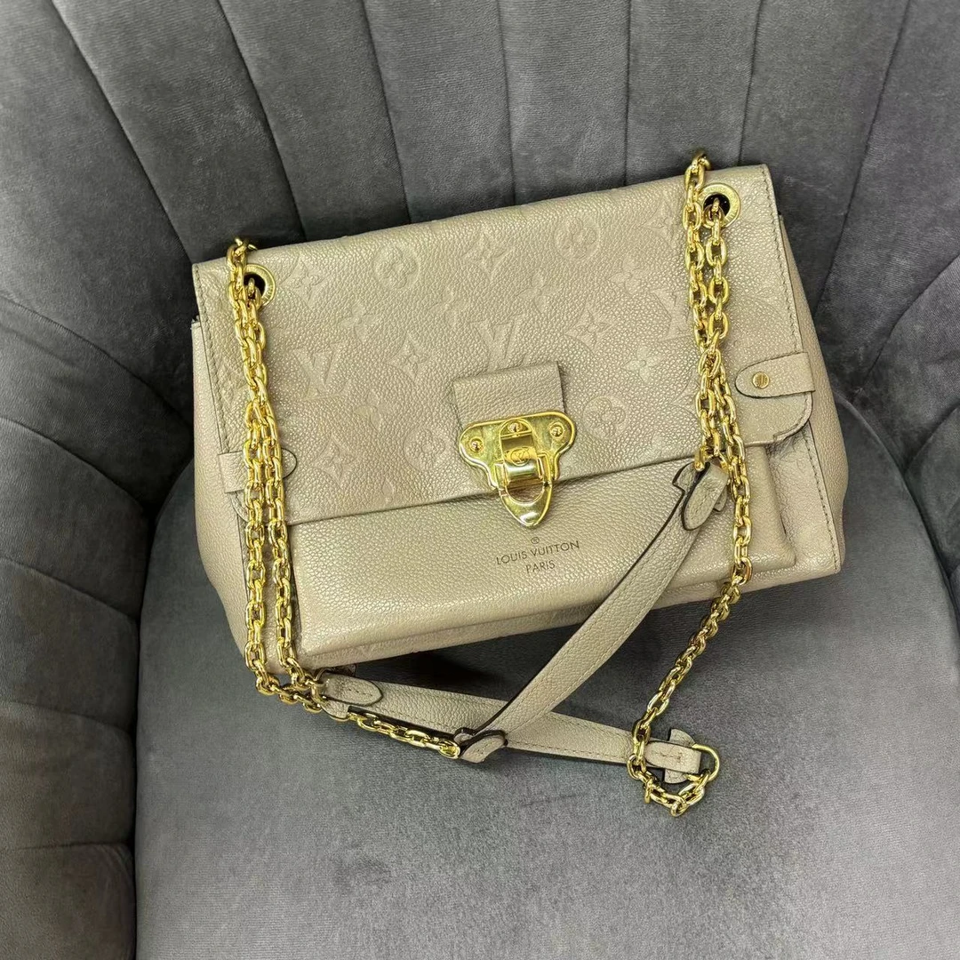95新 LouisVuitton/路易威登 大象灰牛皮vavin链条包