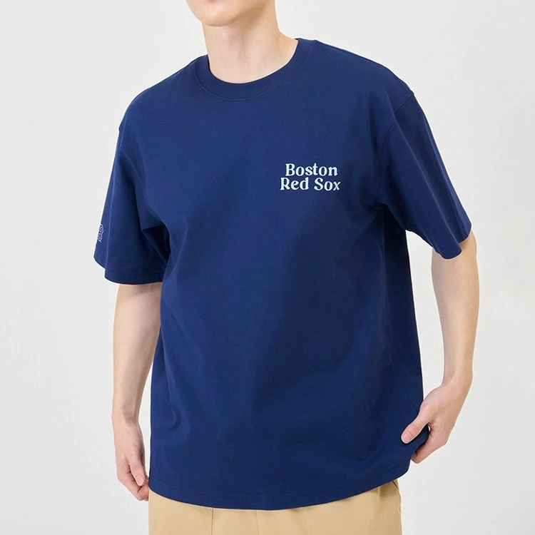 MLB情侣短袖男女同款夏季新款学院风字母印花圆领舒适情侣运动T恤