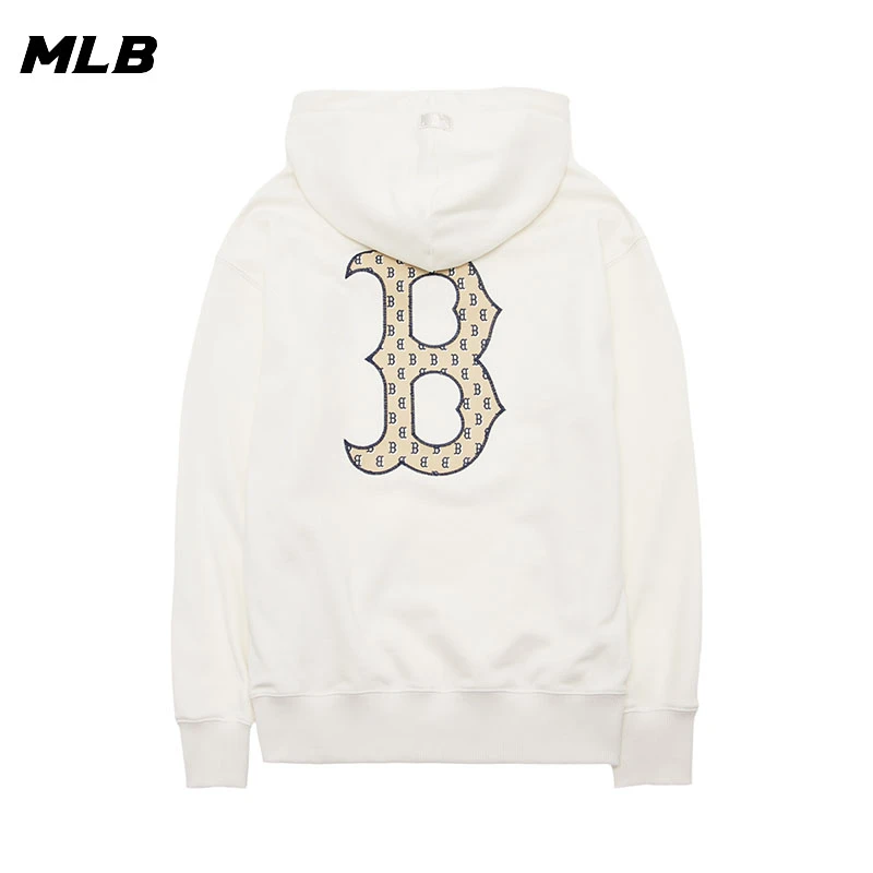 MLB卫衣情侣装2025秋季新款白色老花系列时尚连帽套头衫3AHDM0141