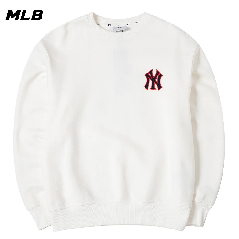 MLB情侣卫衣象牙白运动休闲圆领套头衫秋冬宽松简约长袖3AMTB0626