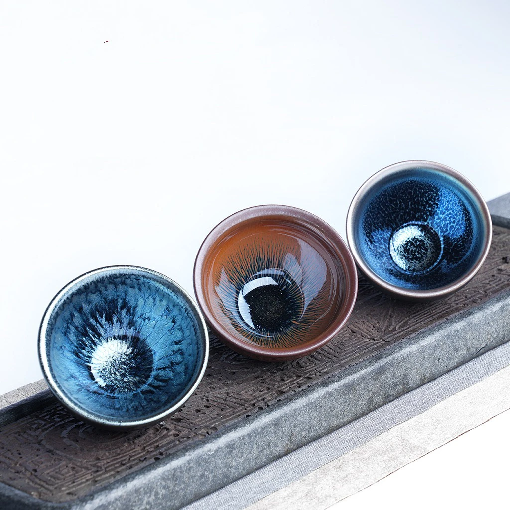 建窑建盏 【兔毫 百花 蓝麒麟 】三只装 经典入门釉面 新人礼茶盏