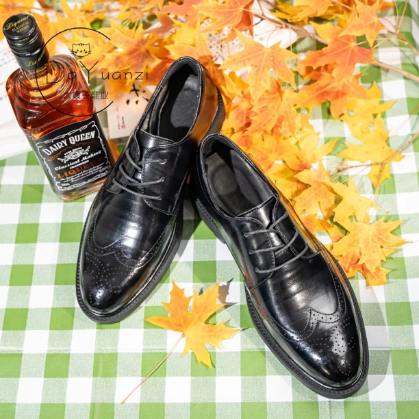 2025新款男士真皮头层英伦风商务休闲皮鞋布洛克厚底百搭正装鞋