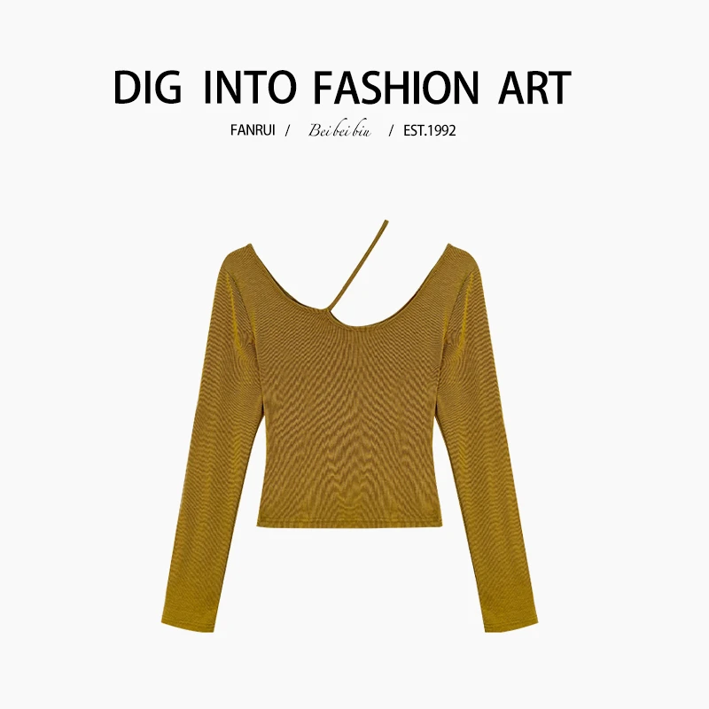 【泛芮】斜肩带漏肩气质百搭设计感洋气时尚针织打底上衣女B10883