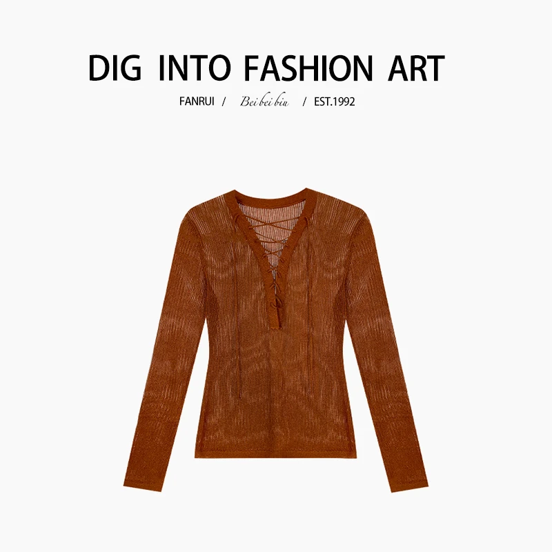 【泛芮】复古v领不规则设计感针织衫女士独特别致高级感上衣B9994