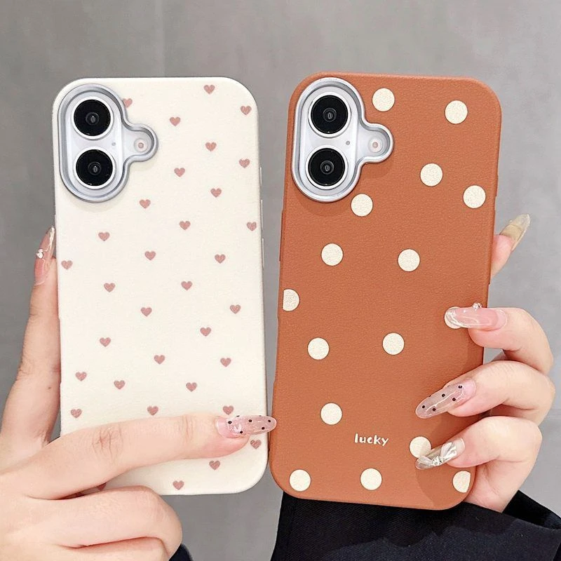 皮纹可爱波点小爱心适用iPhone16ProMax苹果15手机壳14新款13/12