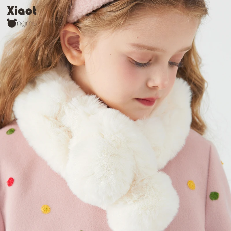 小童木 软糯毛茸茸女童围脖冬季2024新款加厚保暖防风毛绒围巾